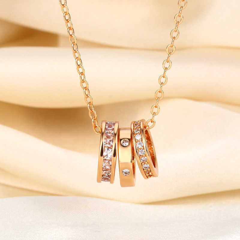Brand Luxury Designer Jewelry HotSelling MicroInlaid Sparkling Diamond ThreeRing Slim Waist Necklace Elegant Simple Light Luxury Niche Design C D260