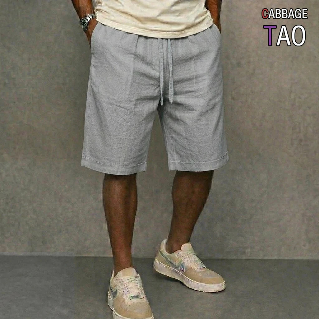 Mens Solid Cotton Linen Shorts Oversized Loose Fit Lightweight Casual Bottoms Summer Hawaiian for Gym Beach and Daily Wear 260624