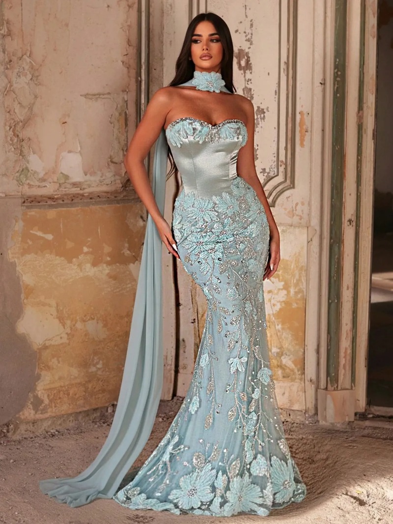 Luxury Evening Dresses With 3D Flower Appliques Beading Crystal Lace Up Mermaid Gowns For Special Occasion Custom Made