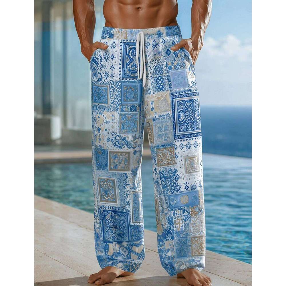 Summer New Retro Ethnic Tribal Bohemian Style 3D Printed Sports And Leisure Straight Leg Street Men's Loose Pants W260624