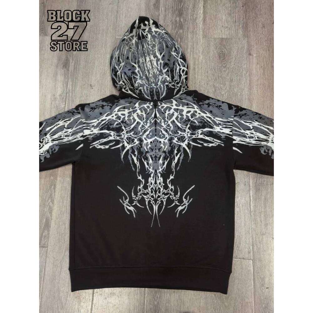 Mens Hoodie Harajuku Y2K Streetwear Lightning Graphic Print Zip Up Hooded Sweatshirt Gothic Punk Loose Fit Glow Unisex Fashion 26L0624
