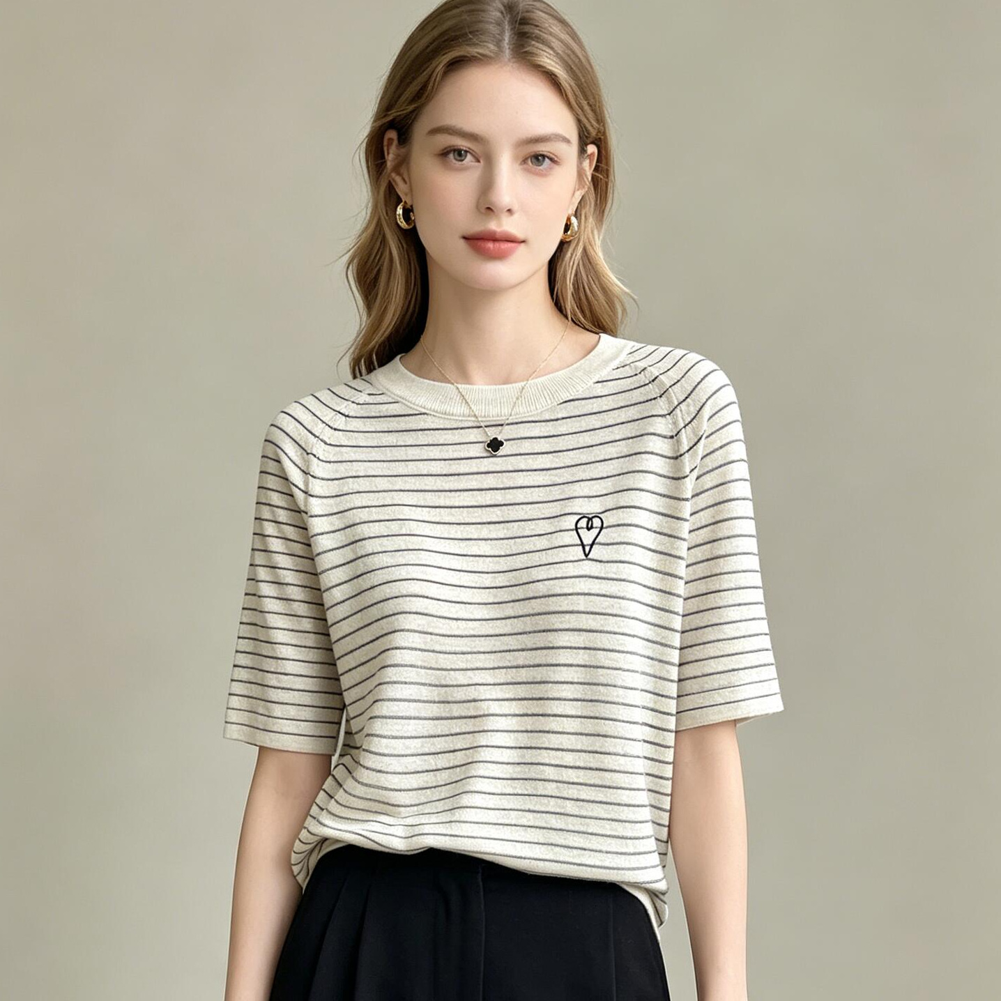 Womens Knit Top Womens Striped Thin Outerwear Ice Silk Short Sleeve Layer Base Tee For Women Daily Office Shopping Summer Casual Vacation Outfits
