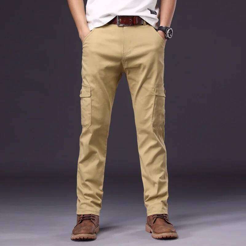 Plus Size Cotton Black Multiple Cargo Casual Multi Pockets Long Trousers Men Straight Slacks Tactical Pants W260624