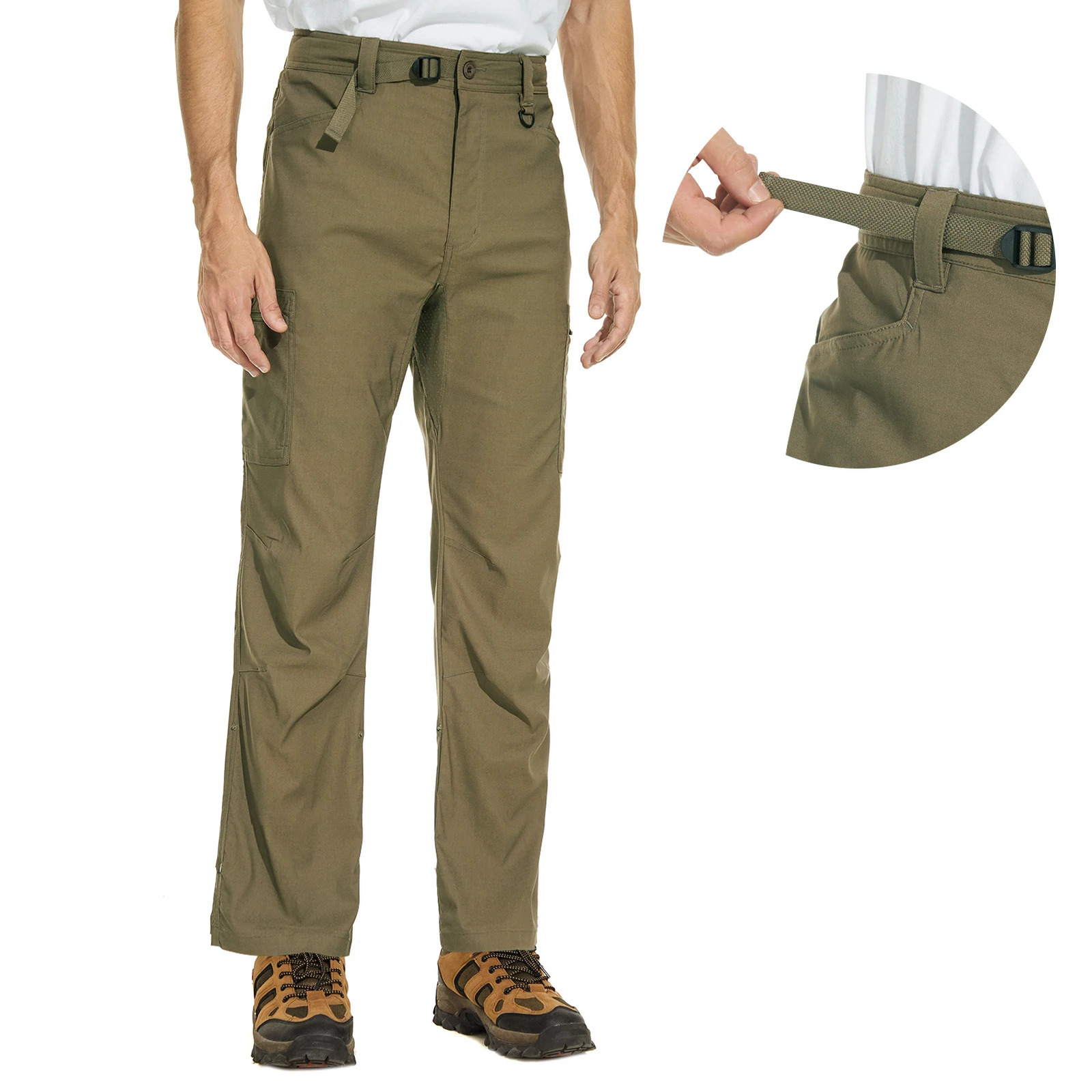 Lightbare Mens Stretch Hiking Golf Cargo Pants UPF 50 Cropped with Roll-Up Leg Snaps Water Resistant Straight Fit 260623