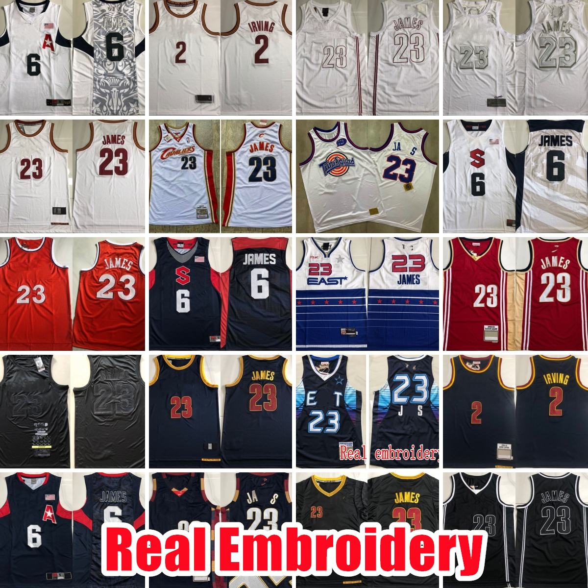 rare Real Embroidery Basketball Jerseys 2 Kyrie Irving Blue 2011-12 23 Lebron James 03-04 #6 #32 Authentic Stitched Jersey Shorts Mens S-XXL