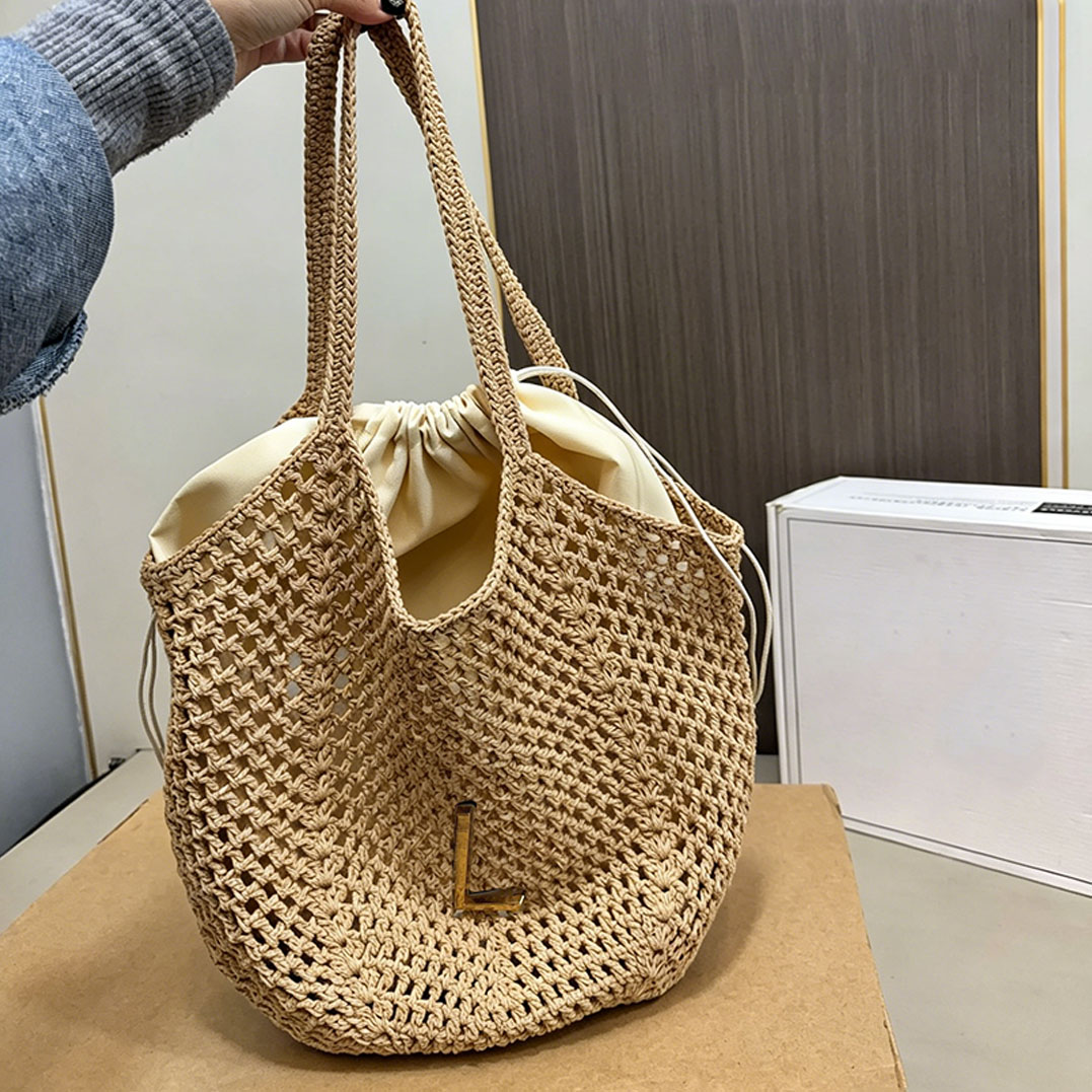 Large Grass woven handbag for women summer single shoulder beach bag vacation, handmade vegetable fiber hollow knitted woven travel casual handbag