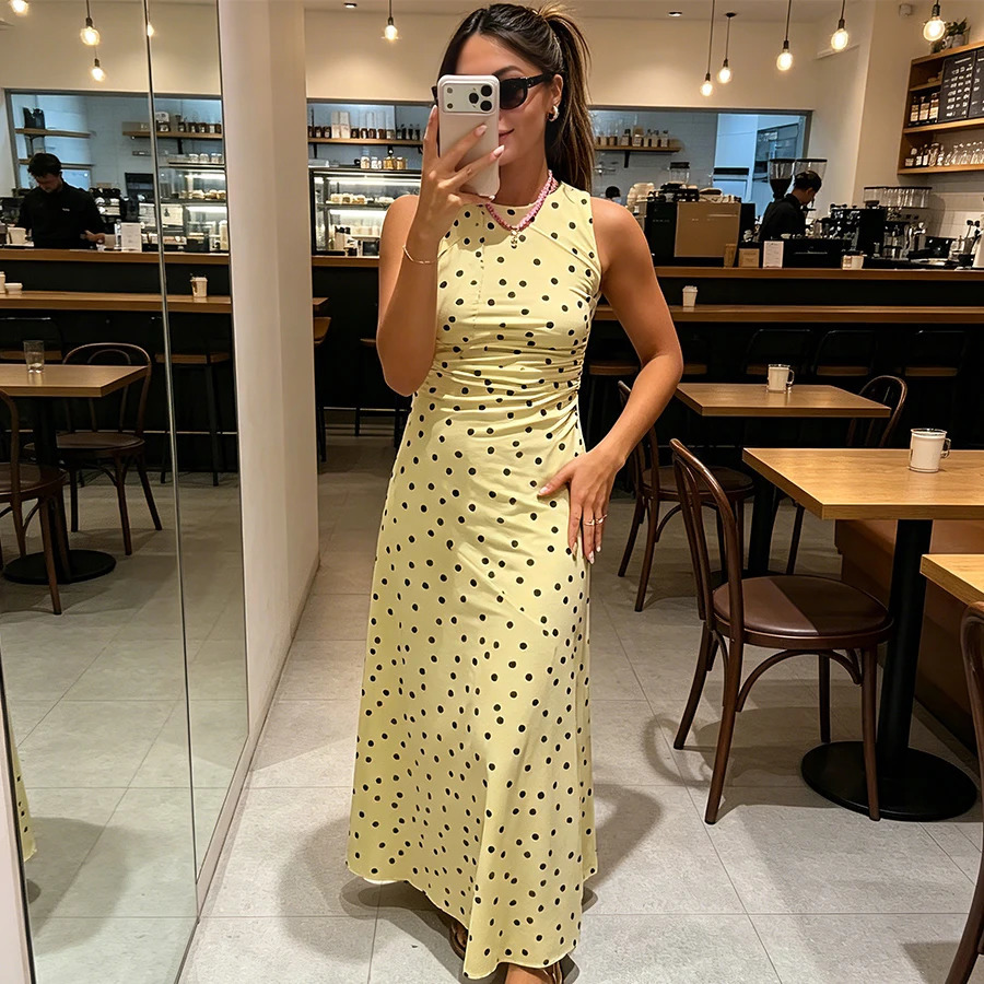 Women Summer Womens Polka Dot French Style Dress Elegant Women Flowy Midi Chic Daily Vacation Lady Dress 260623