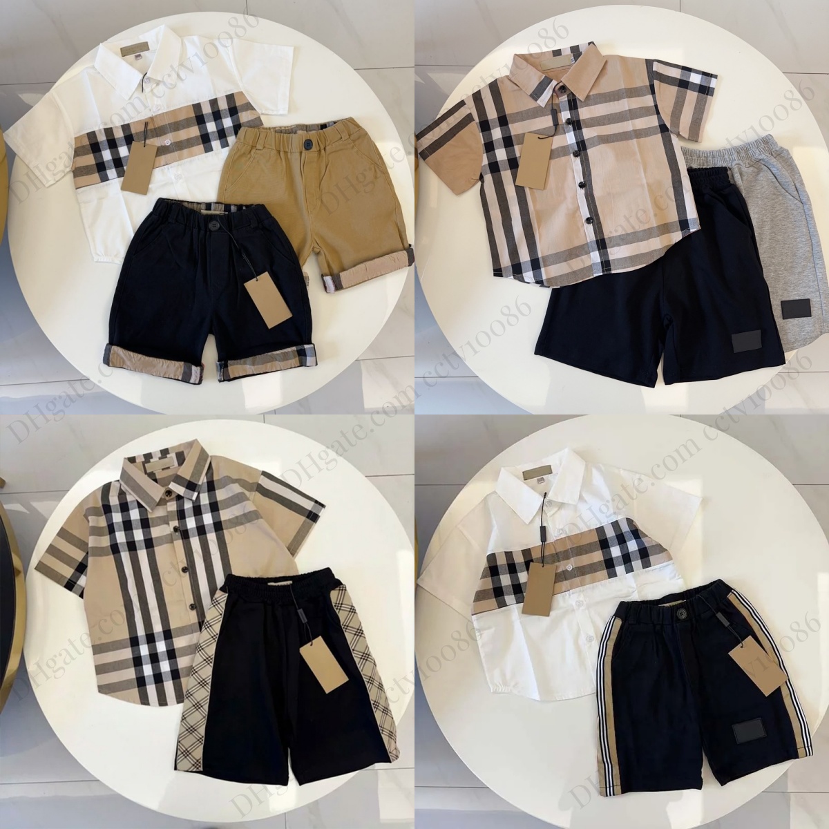 Kids Clothes Sets Designer Toddlers Tracksuits Baby Short Sleeved Shirts Shorts Casual Plaid Clothing Boys Girls Polo Shirt Children Youth Blouse Pa