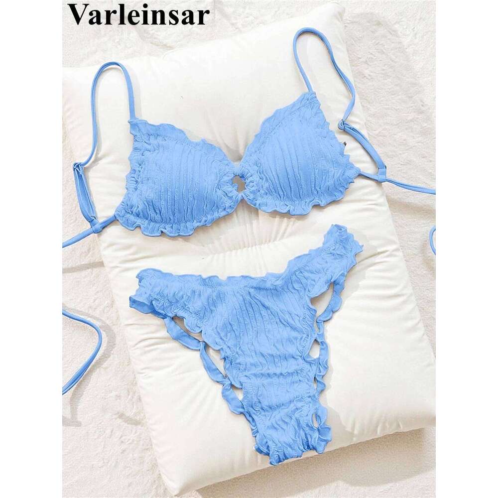 Wrinkled Crinkled Frilled Brazilian Women Swimwear Female Swimsuit Two-pieces Bikini set Bather Bathing Suit Swim V8053B W260624