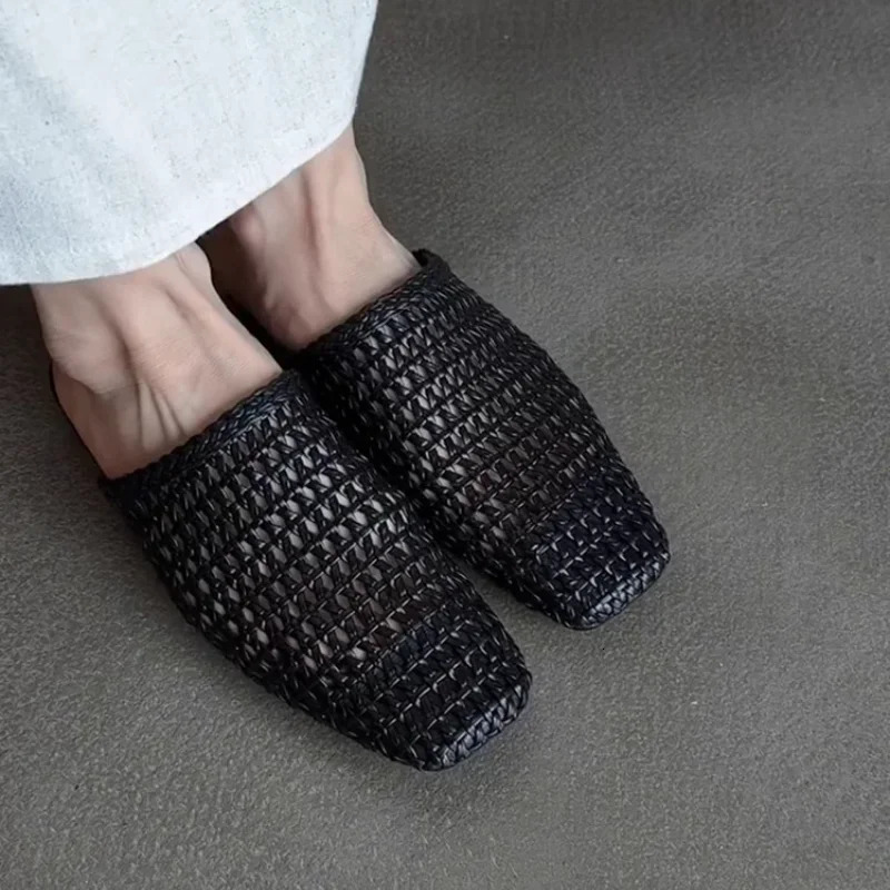 Woman Shoes Womens Mules Square Toes Hollow Out Two Layer Woman Slippers Summer Ladies High Quality Elegant Shoes 260624