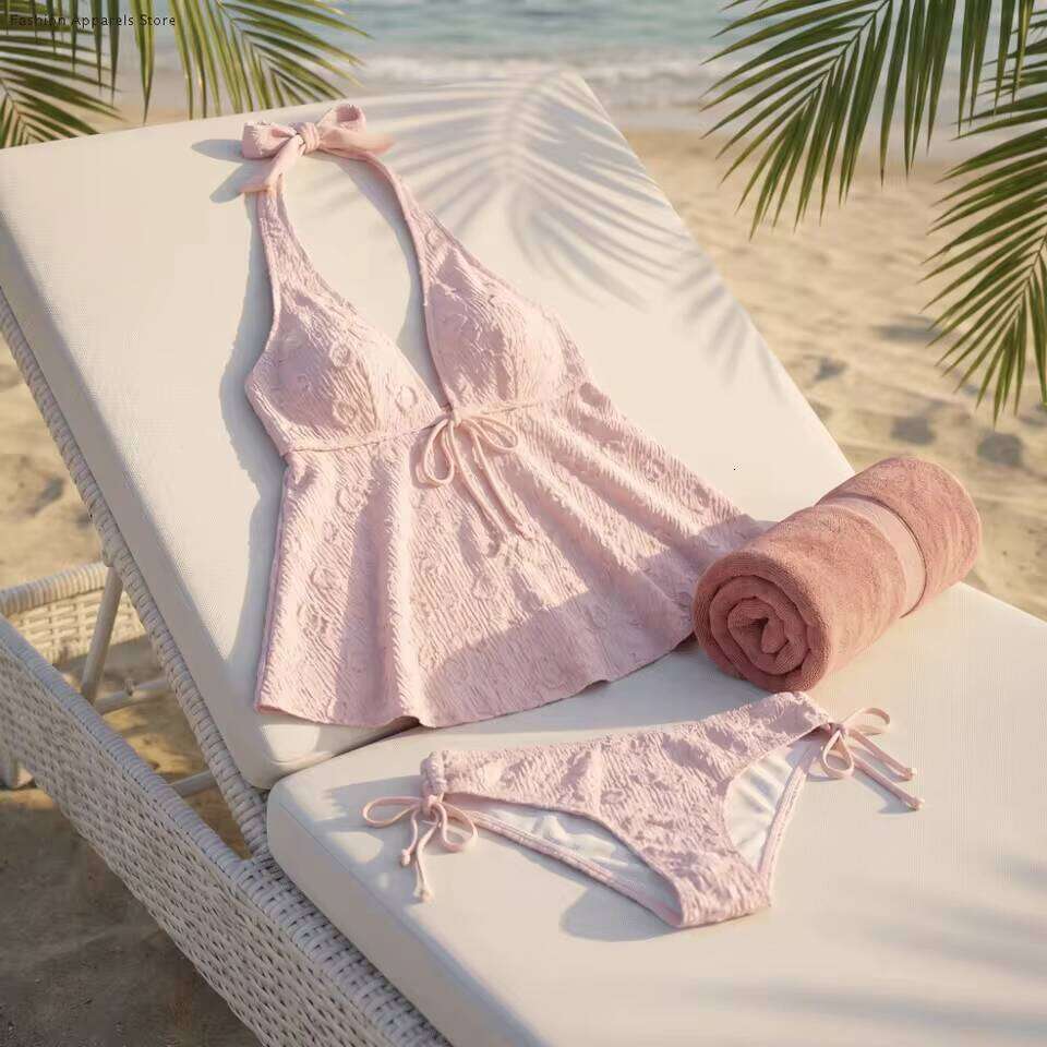 Stylish Halter Sling Bikini Suit V-Neck Slim Fit Hanging Neck Swimwear Set Summer Beachwear Clothing Ladies W260624