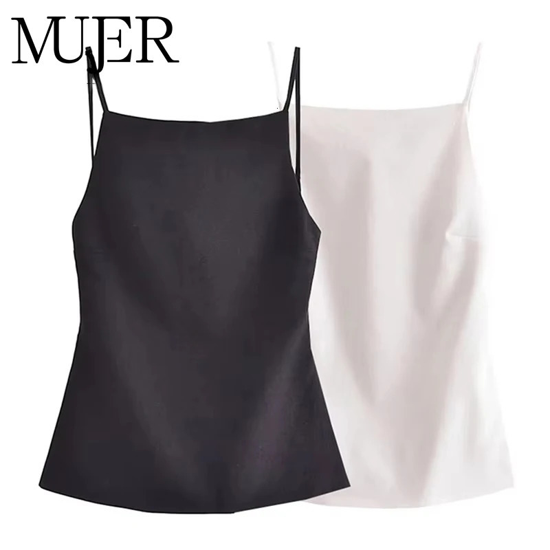 MUJER Black Backless Top Female Sleeveless White Crop Top Women Summer Sexy Tops Woman Party Womens Evening Top With Straps 260623