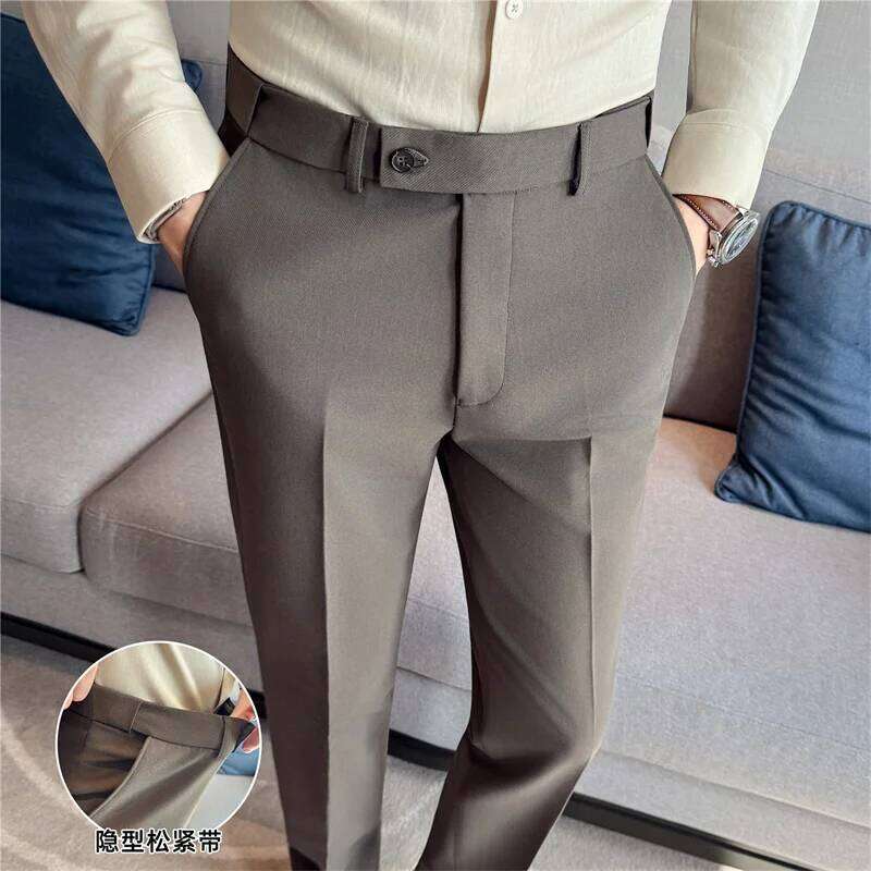 New Men's Pure Color Formal Business Social Suit Pants, Autumn and Winter Male Wedding, Dance, Party Dress Trousers W260624