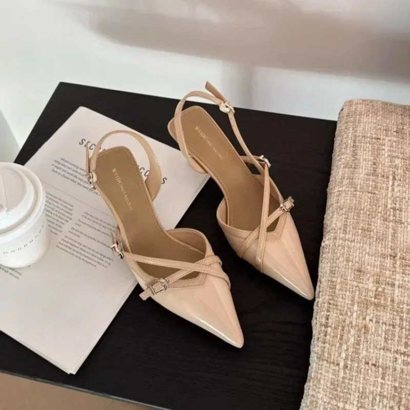 Summer fashion sexy pointed high heels casual shallow sandals elegant buckle decorative thin high heels black womens shoes 260624