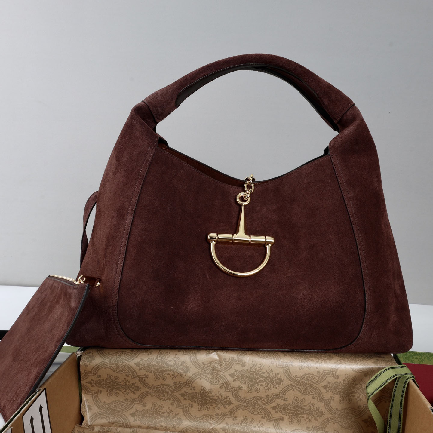 Designer Bag Emblem Brown Suede Genuine Leather Hobo Bags Large Horsebit Shoulder Bag Luxury Vintage Tote Purse For Women Daily Outfit Travel
