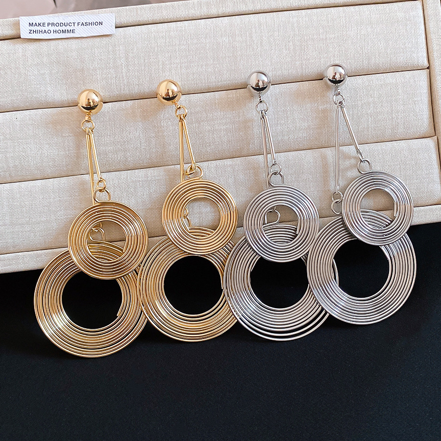 Statement Geometric Gold Silver Earrings for Women, Chunky Hoop Earrings, Oversized Drop Earrings, Trendy Party Jewelry Gift-image-1111912469