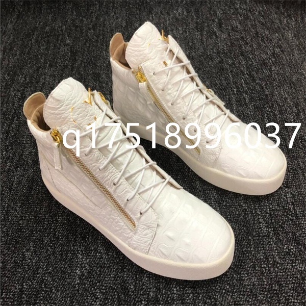 Size EUR36-47 Men Women Luxury Side Gold Zipper Platform Sneakers Crocodile Embossed Leather High Low Top Casual Flat Shoes Metal Wing Street Fashio
