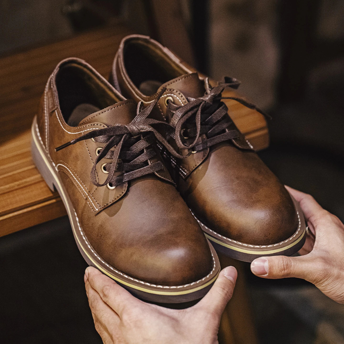 Maden Mens Vintage Shoes Classic Low-top Work Boots Round-toed Shoes for Spring Fall Smart Casual Shoes 260624