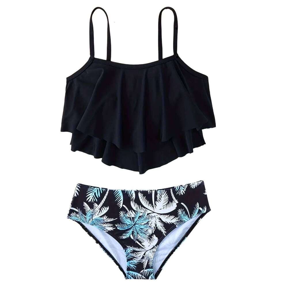 8-14 Years Children Girls Bikini Set Ruffle Two Pieces Swimsuit Kids Swimwear Teenager Bathing Suit Beachwear W260624