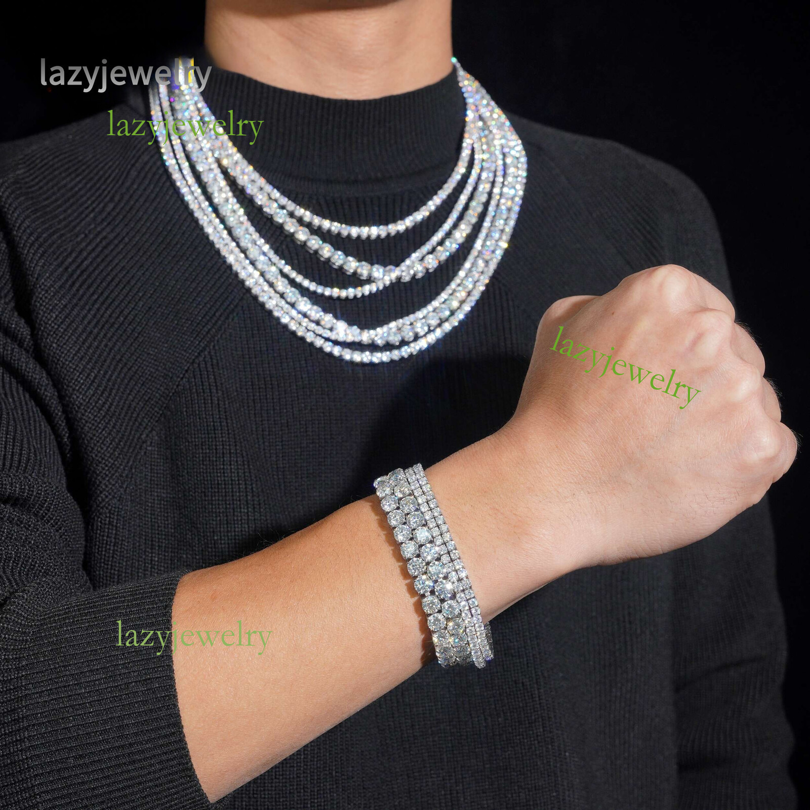Sparkly VVS Moissanite Tennis Chain Necklace s925 Silver White gold 4mm5mm6mm ice crystal round cut jewelry women's fine accessories