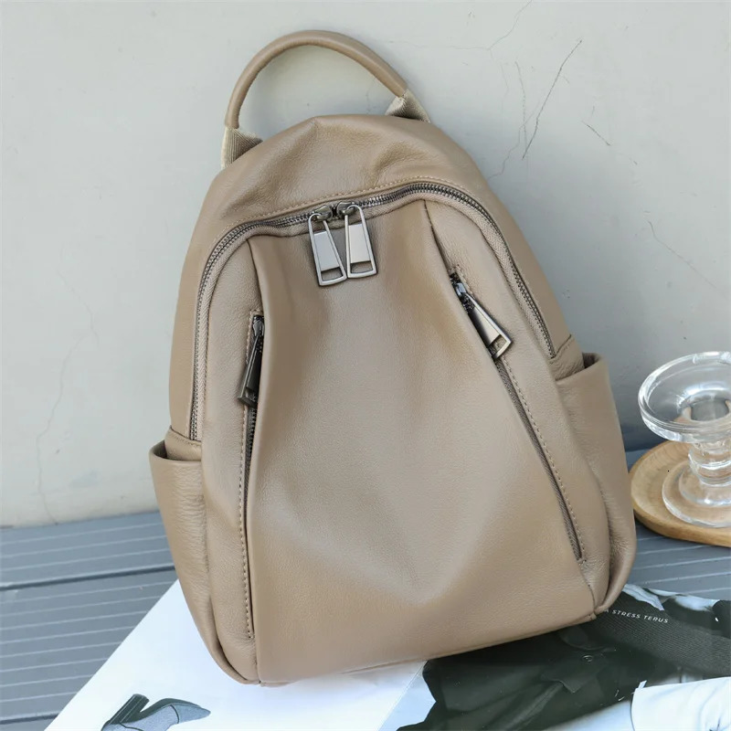 Casual Daily Genuine Leather Backpack Woman Fashionable Girls School Shoulder Bag Solid Pattern Cowhide Travel Bagpack 260615