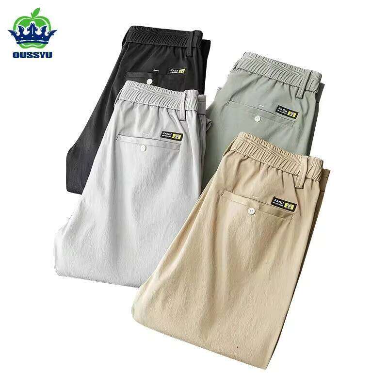 Brand Clothing Summer Casual Pants Men Thin Stretch Slim Fit Elastic Waist Business Classic Korean Work Cotton Trousers Male 38 W260624
