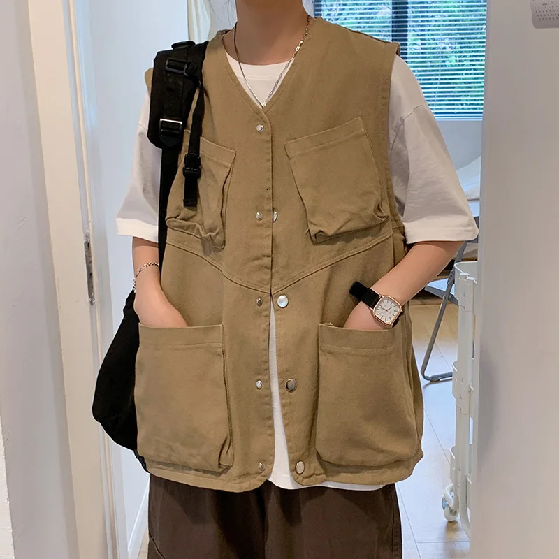 Mens Summer Thin Loose Workwear Vest Fashionable Hong Kong Style Oversized Versatile Vintage Harajuku Outerwear Jacket 260623