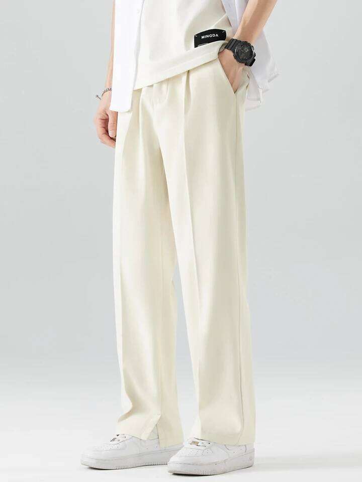 2023 New Summer Casual Pants Men Breathable Polyester Korean Fashion Semi-Wide Banded Waist Slacks Straight Loose Drape Trousers W260624