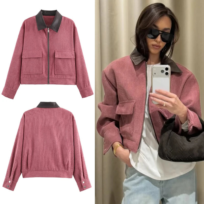 SLTNX Spring Pink Casual Jacket Womens Loose Fit Streetwear Front Zipper Pockets Lounge Wear Daily Outerwear 260623