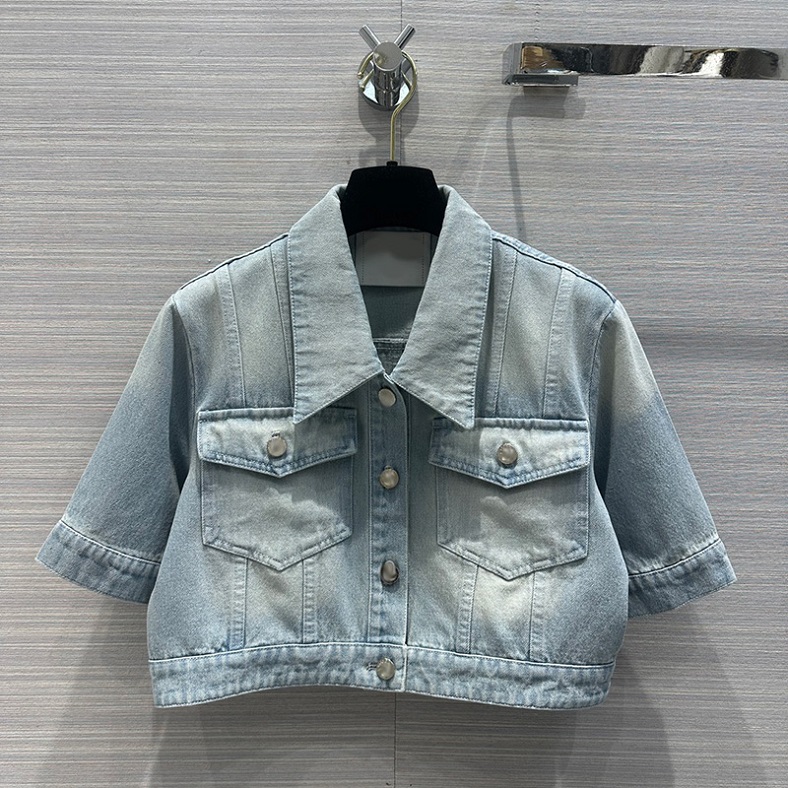 Designer Street Style Jacket Women Luxury Vintage Cropped Denim Jacket Summer Y2K Vacation Short Sleeve Coat