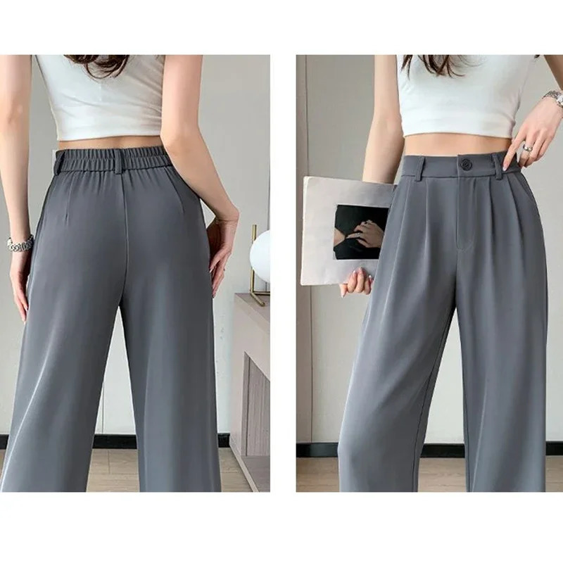 Women Full Length Pants Lady Baggy High Waist Wide Leg Solid Color Trousers Straight Mom Classic Office Slacks 260623banjia