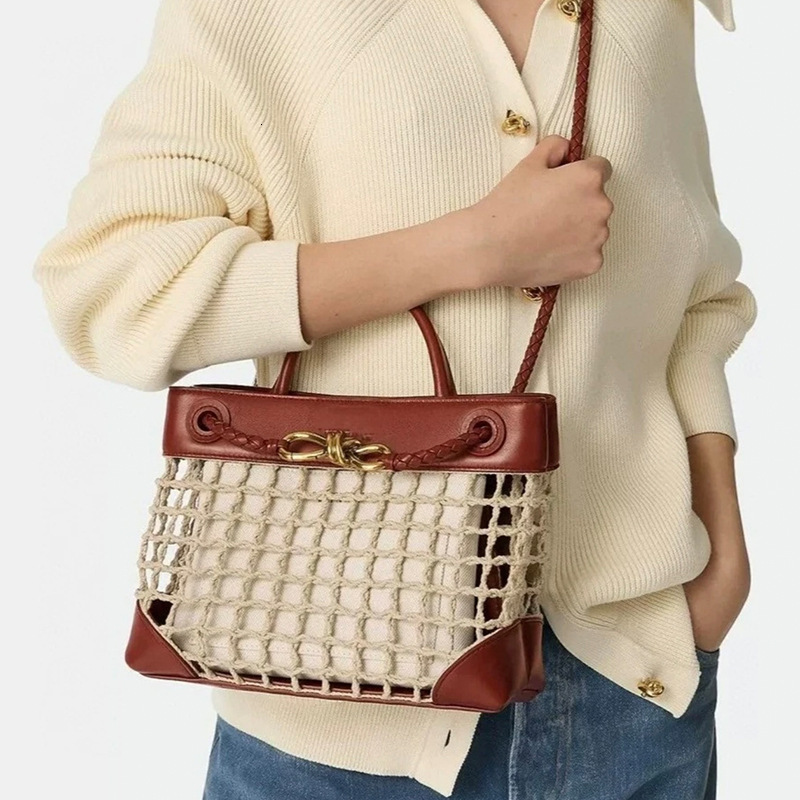 Designer Bags Tote Shoulder Bags Hollow Fashion Cowhide Andiamo Woven Large Capacity Commuter Tote Bowknot Single Shoulder Crossbody Bag For Women
