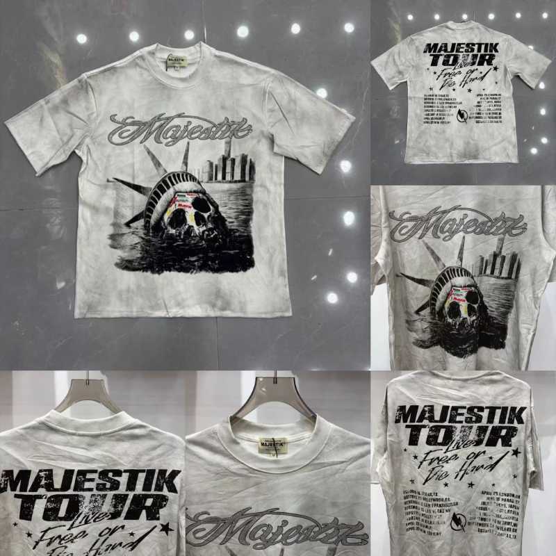 American Style Retro Distressed Mens Womens Loose MAJESTIK Top Tee High Quality New Letter Pattern Print Majestik Short Sleeve T260622