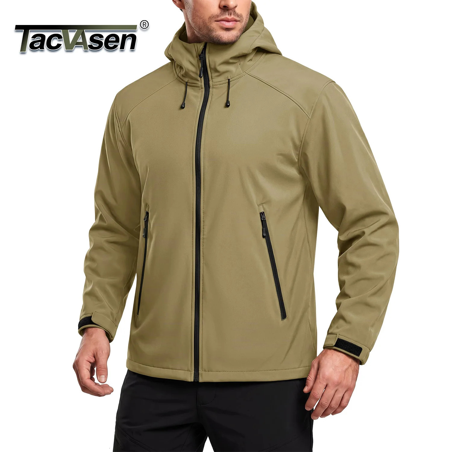 TACVASEN Waterproof Fleece Lined Mens Tactical Softshell Jacket Hooded Outdoor Hiking Coat Lightweight Winter Windbreaker 260624