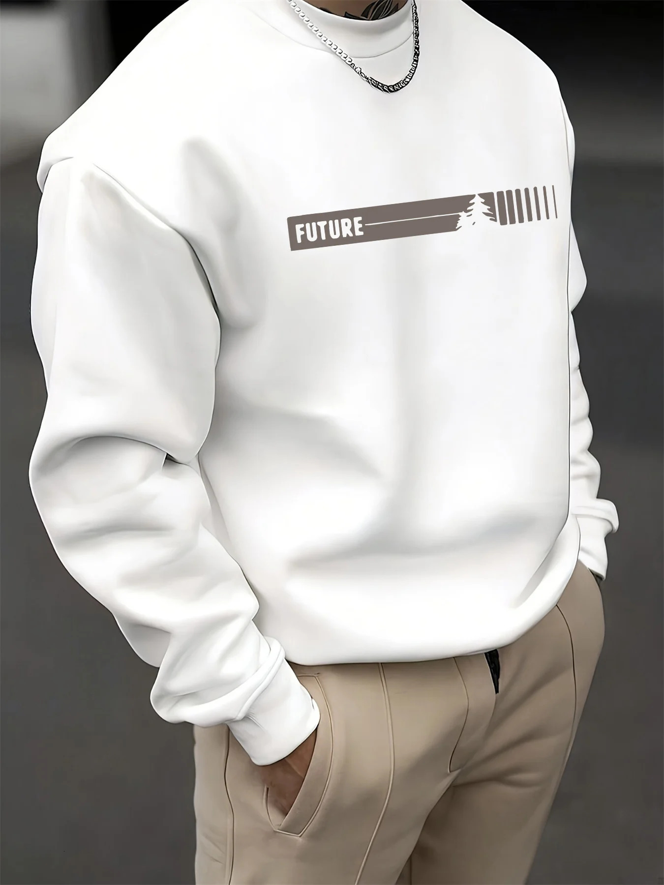 Mens autumn and winter fashionable casual loose futune letter graphic printed long sleeved round neck sweatshirt 260624