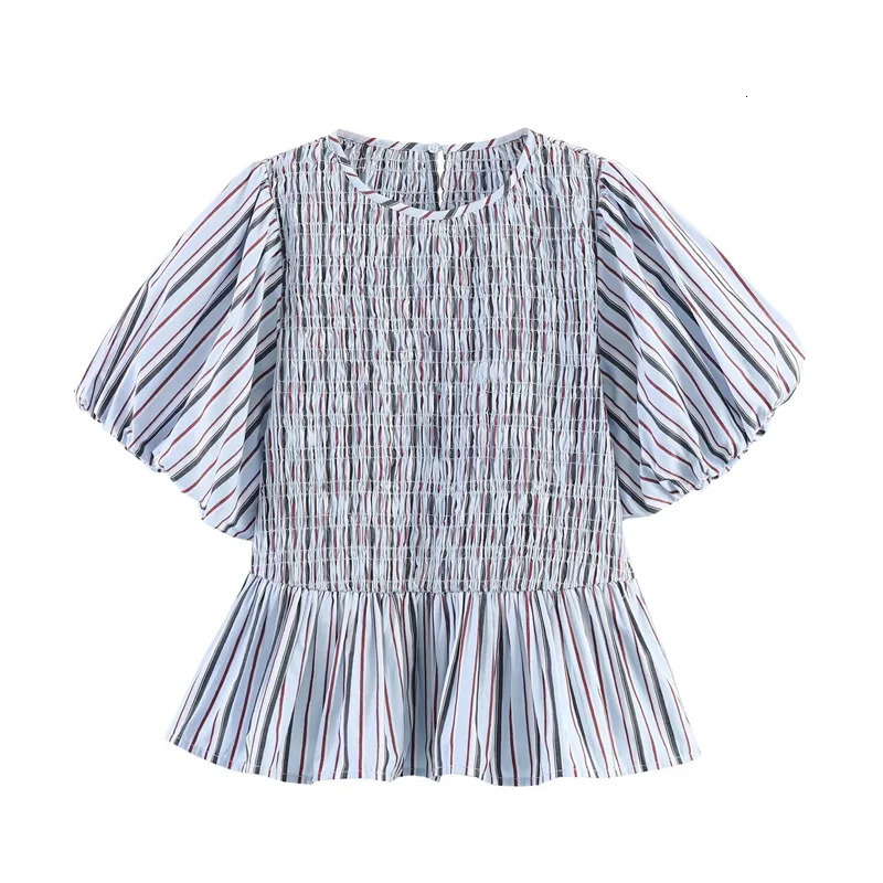 Womens Top 2026 Summer Puff Sleeves Honeycomb Striped for Women Casual Chic Personality Female 260623
