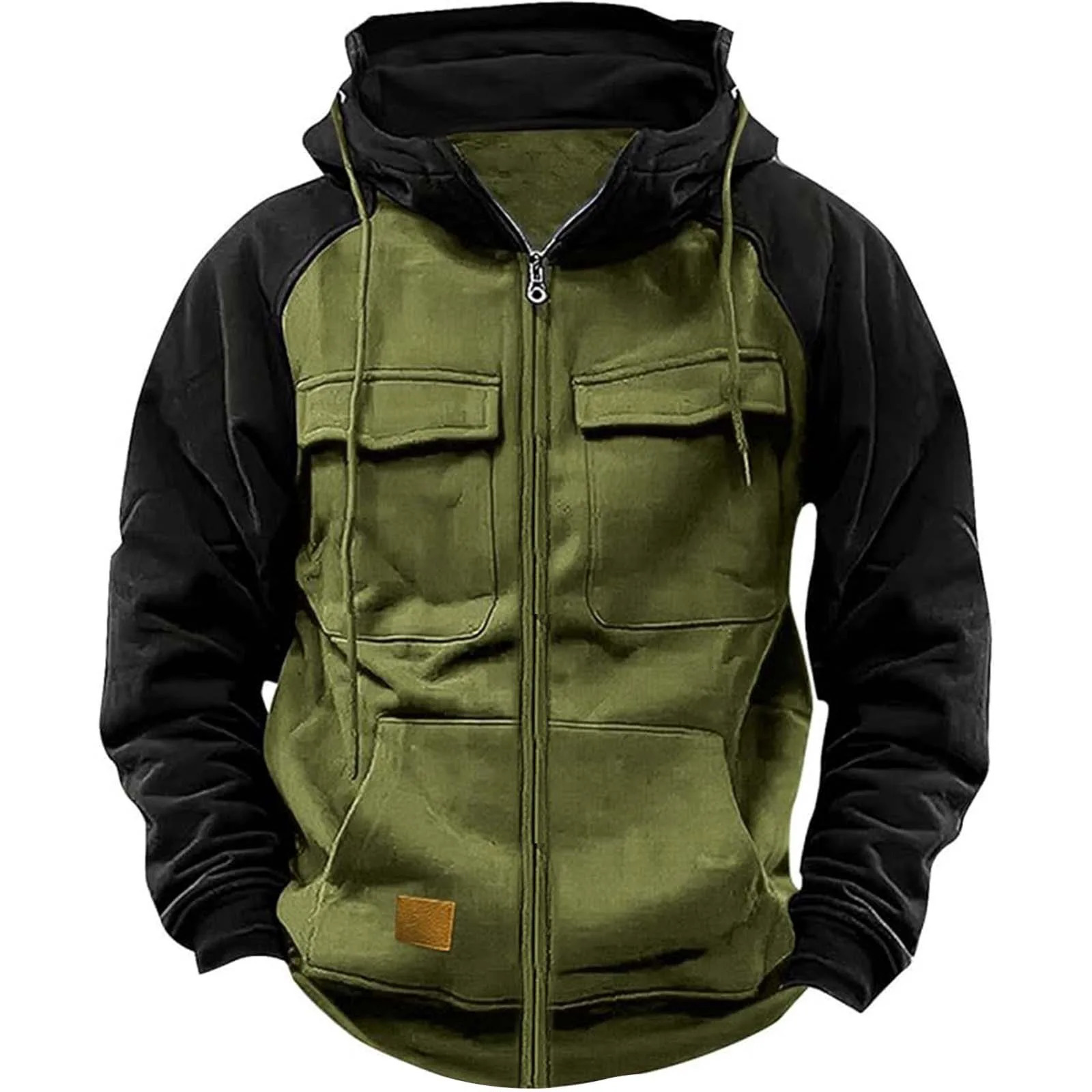 Autumn Winter Hoodies Men Zipper Patchwork Warm Fleece Sweatshirts Multi Pockets Male Fashion Hooded Jacket Thick Outdoor Hoodie 260624
