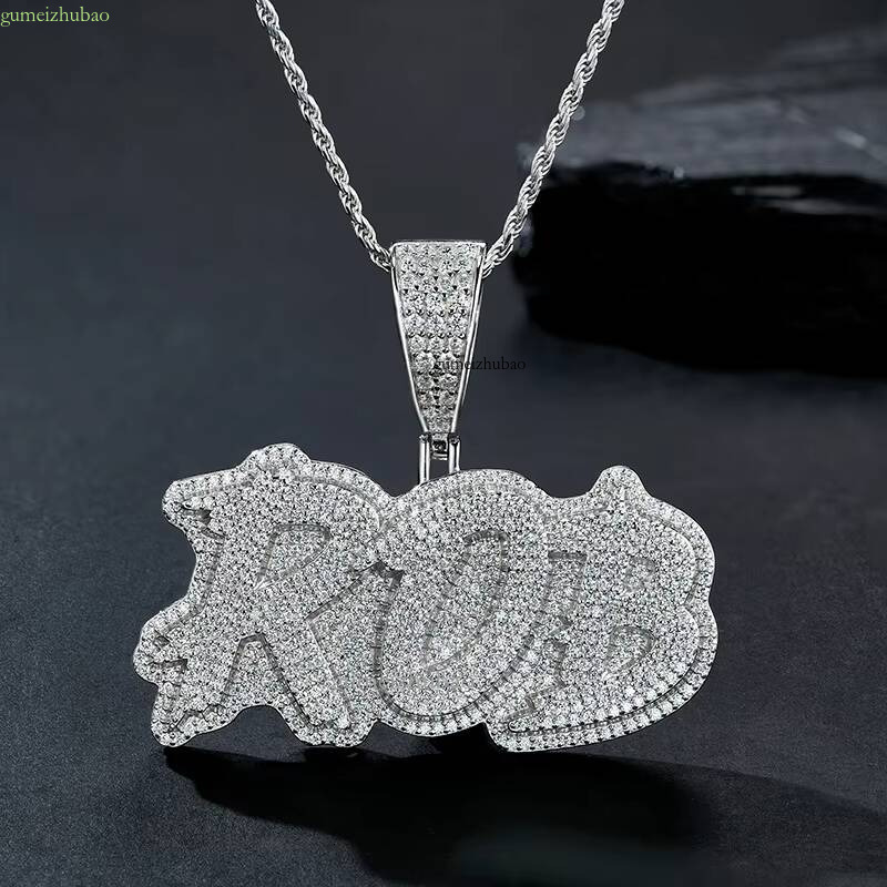 Letter Moissanite GRA Certified Iced Out Mens Hip Hop 925 Silver D Color VVS Chain Pendant Fine Jewelry