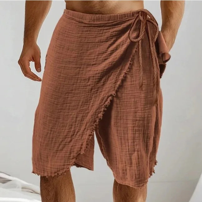 Boho Mens Linen Shorts Seaside Beach Casual Breathable Solid Color Drawstring Men Summer Vintage Irregular Loose 260617