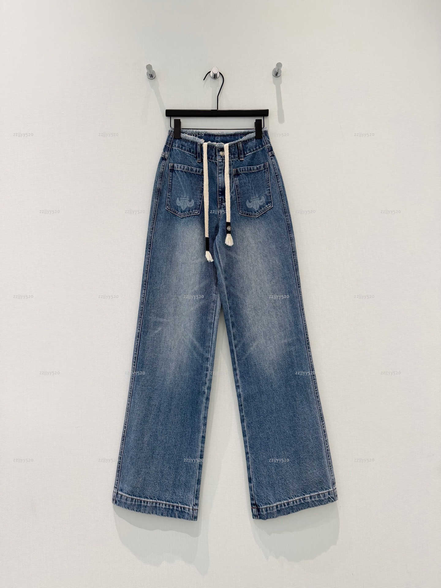 Brand printing women Jeans Four Seasons lady coat women designer clothes contrast printed fringed drawstring straight leg jeans A216X01N254
