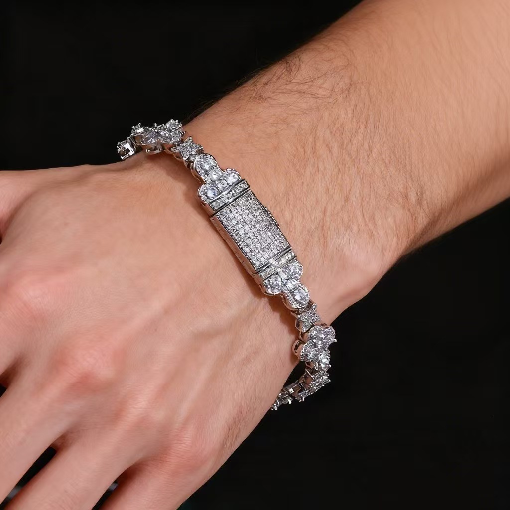 Bulk stock tester 10mm rapper men's luxury jewelry hip-hop iced out vvvs1 silicon diamond infinity Cuban bracelet