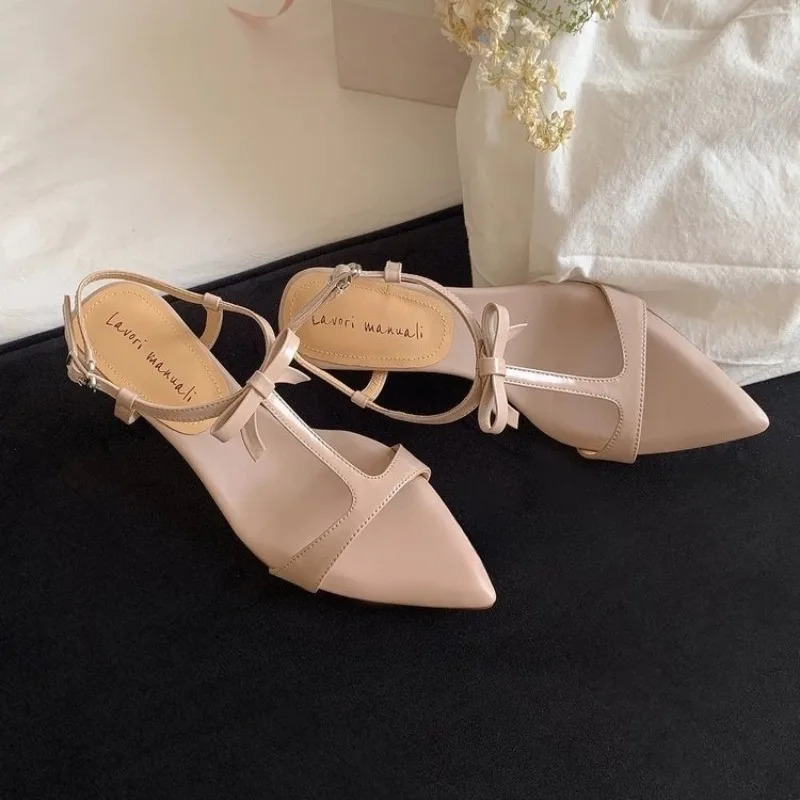 Elegant Satin Knot Head Cover Sandals Womens Shoes Soft Leather High Heel Single Shoes Breathable Summer Flats 260624