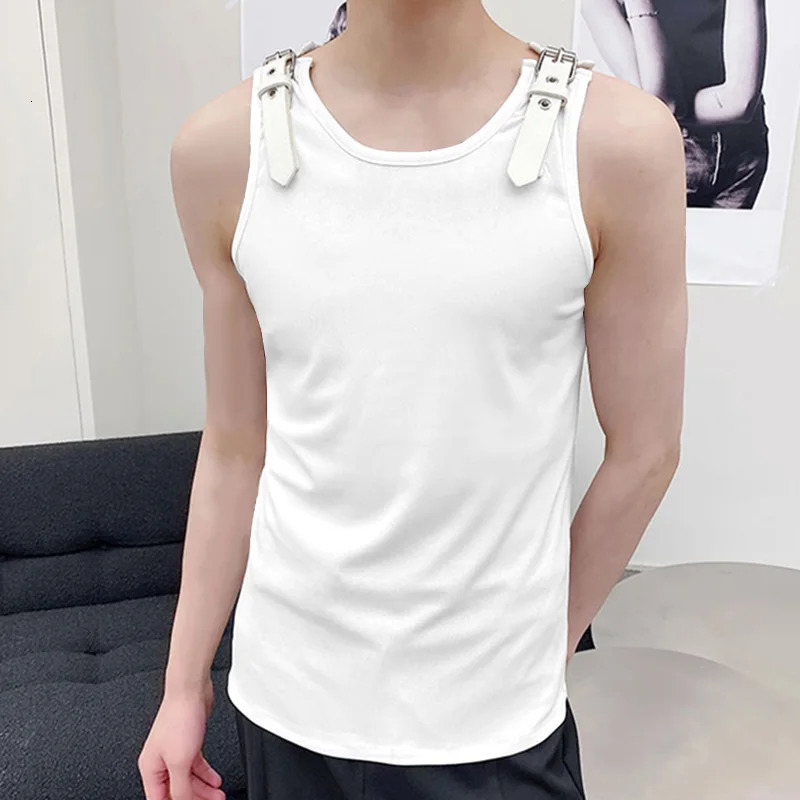 INCERUN Men Tank Tops Solid Color PU Leather Button Sleeveless Streetwear O-neck Vests 2026 Summer Fashion Men Clothing S-5XL 260623