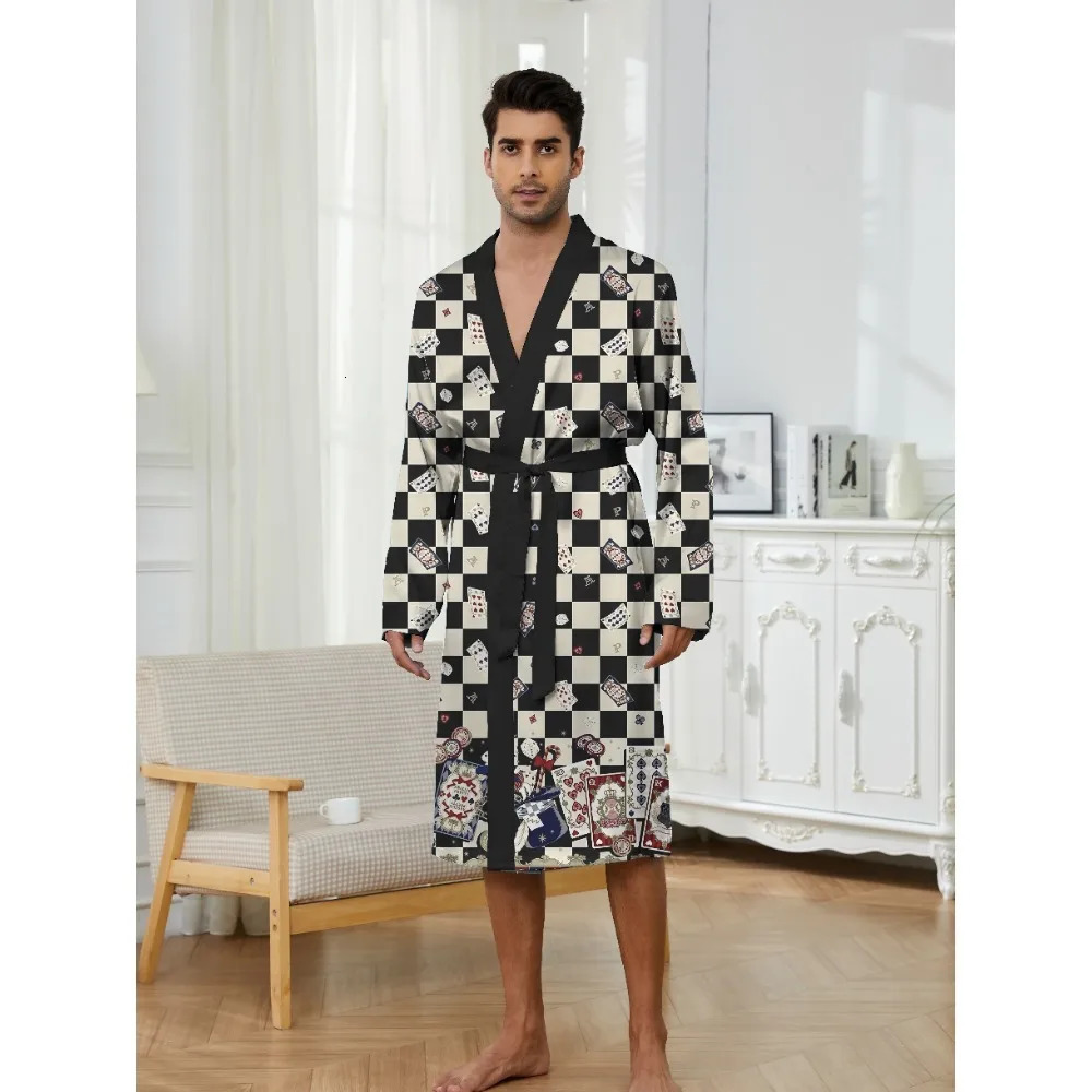 Summer mens nightgown ice silk pajamas longsleeved bathrobe tied thin home clothes shortsleeved style all seasons 260623