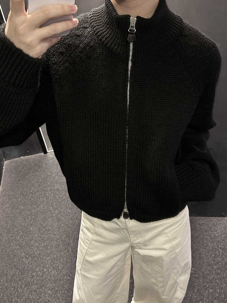 Jackets Mens Our Legacy Style Black Double Zipper Wool Knit Sweater Casual Short Wide Half High Collar Long Slve Cardigan Jacket L26623