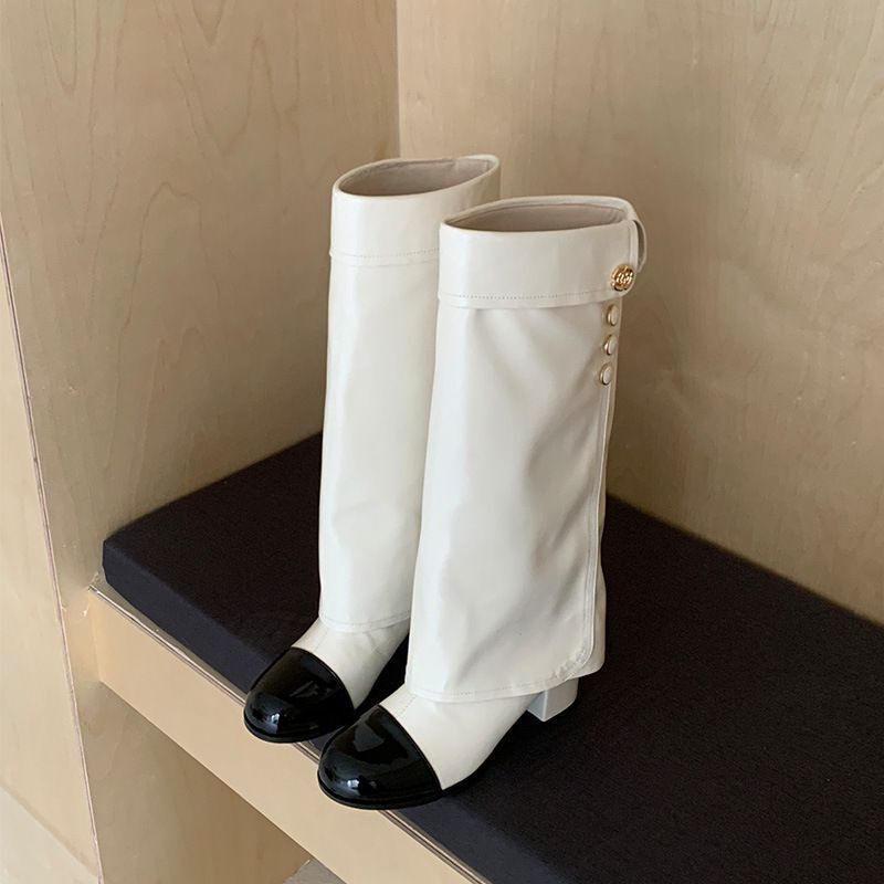 Designer shoe Round Toe Color Block Knight High for Women 2026 New Elegant Chunky Heel Over-the-Knee Long Boots