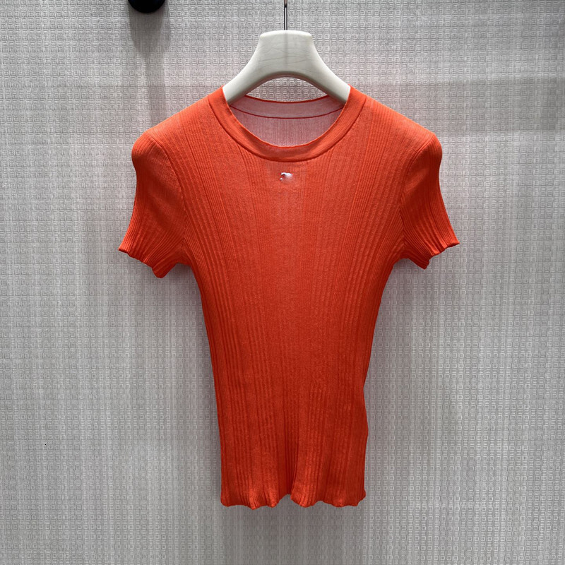 Camicia di design pullover in maglia con struttura a coste verticali da donna, top a maniche corte versatile casual slim fit per l'estate Zt5668 25a