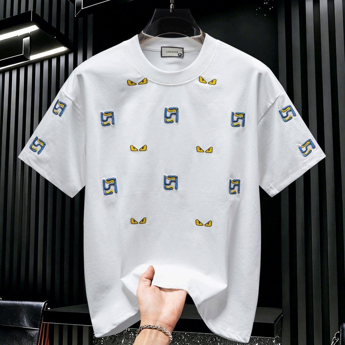 European Style Trendy Brand Devil Eye Embroidered Fashion Short-Sleeve T-Shirt For Men, 2026 Summer New Model, Loose Fit, Round Neck, Half-Sleeve To