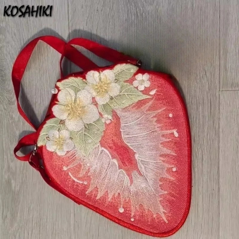 2026 Strawberry Vintage Flower Embroidery Shoulder Bag Kawaii Cute Girls Crossbody Bags Y2k Aesthetic Women Fashion Handbags 260623