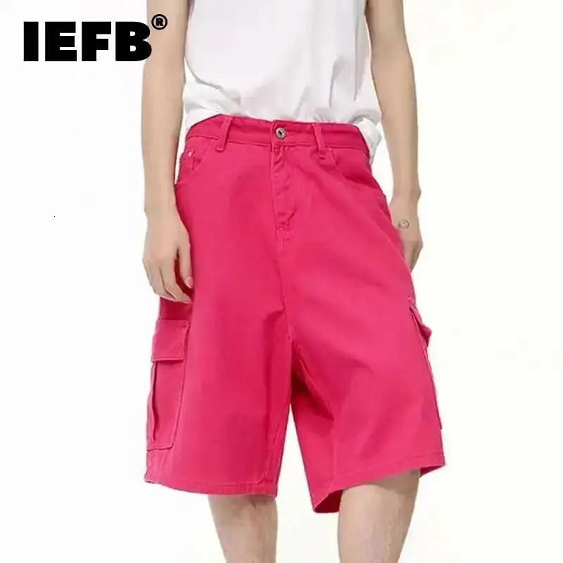 IEFB Fashion Mens Denim Shorts Vintage Washed Wide Leg Short Jeans Straight Solid Color Male Casual Bottoms Summer 9C6402 260624